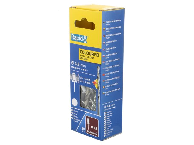 Klinkn; aluminium; Diam.klinkn: 4,8mm; L.klinknagel: 12mm; wit Klinkn; aluminium; Diam.klinkn: 4,8mm; L.klinknagel: 12mm; wit